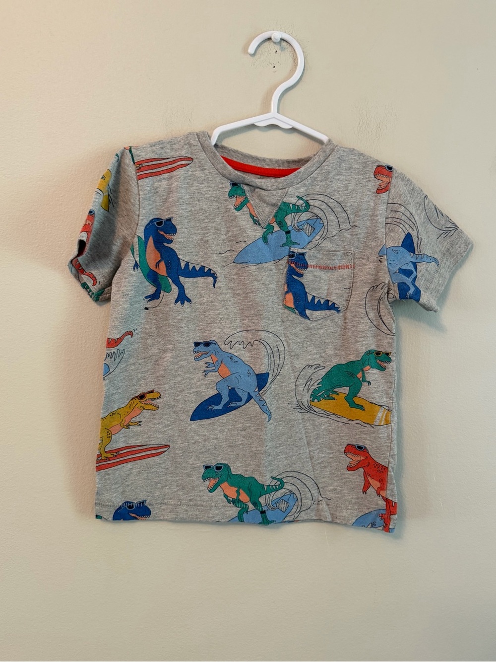 Mini Boden Grey Dino Surf Graphic Tee